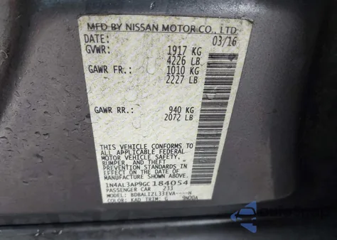 2016 Nissan Altima 2.5 Sv from USA, damaged, VIN 1N4AL3AP9GC184054